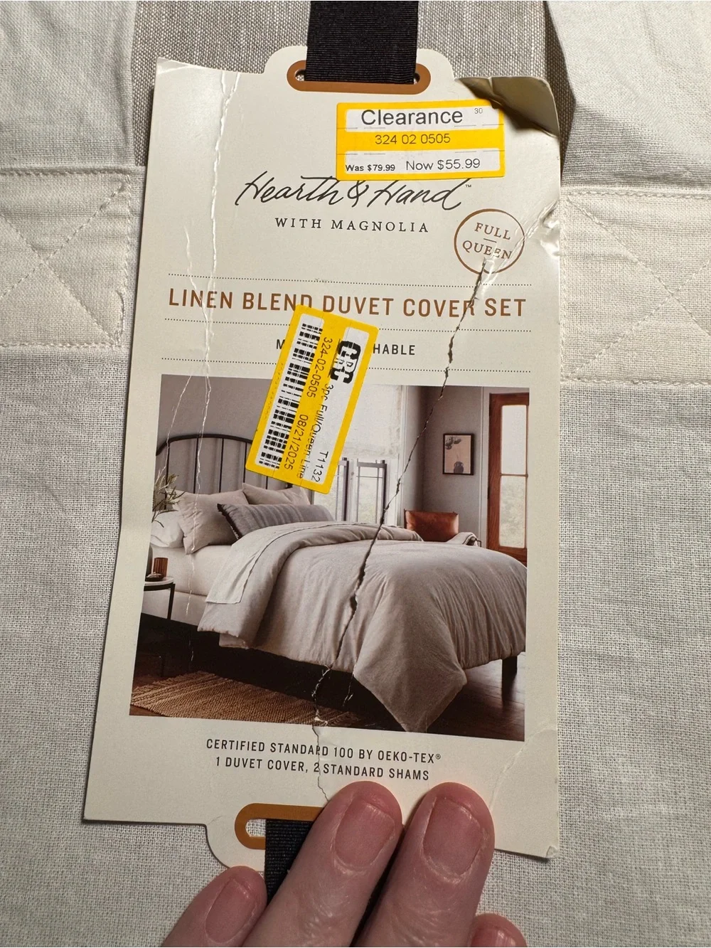 NEW Linen-Cotton Blend Queen Duvet Cover w/Matching Shams. light grey